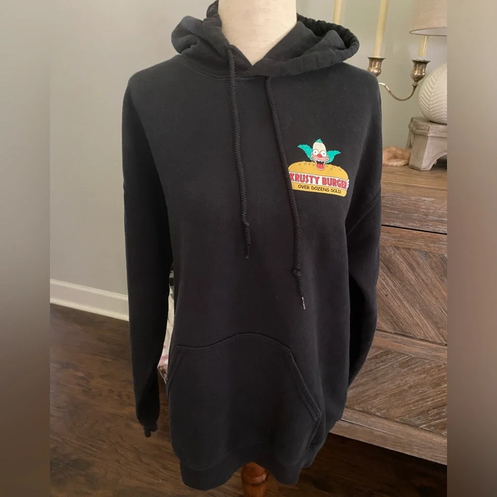 Simpsons Krusty Burger Cartoon Medium Black‎ Y2K Pullover Hoodie Sweatshirt